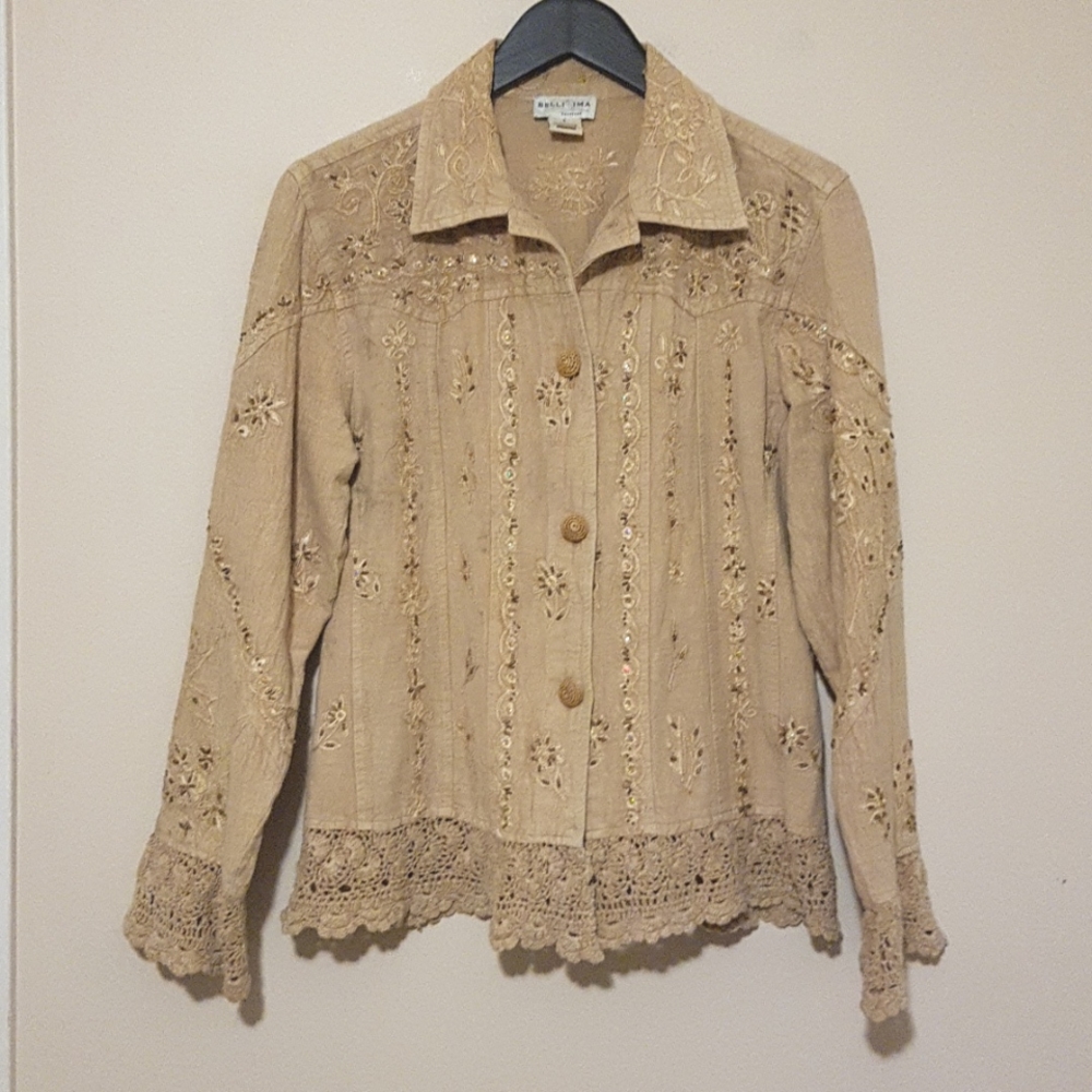 #111Vintage Bellissima boho embroidered gypsy shabby chic crochet cotton jacket